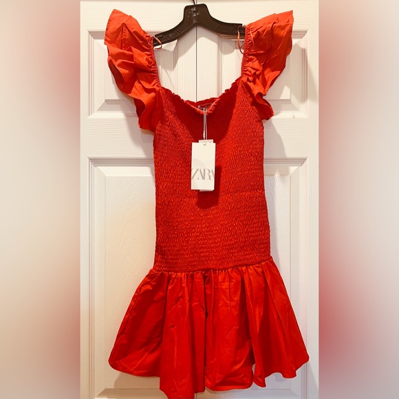 ZARA RUFFLES RED DRESS - Picture 5 of 7